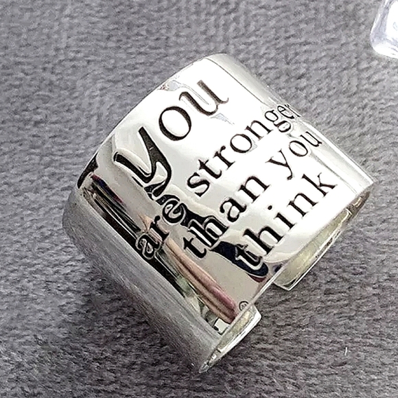 INSPIRATIONAL MESSAGE WIDE BAND STERLING SILVER RING - Picture 1 of 2